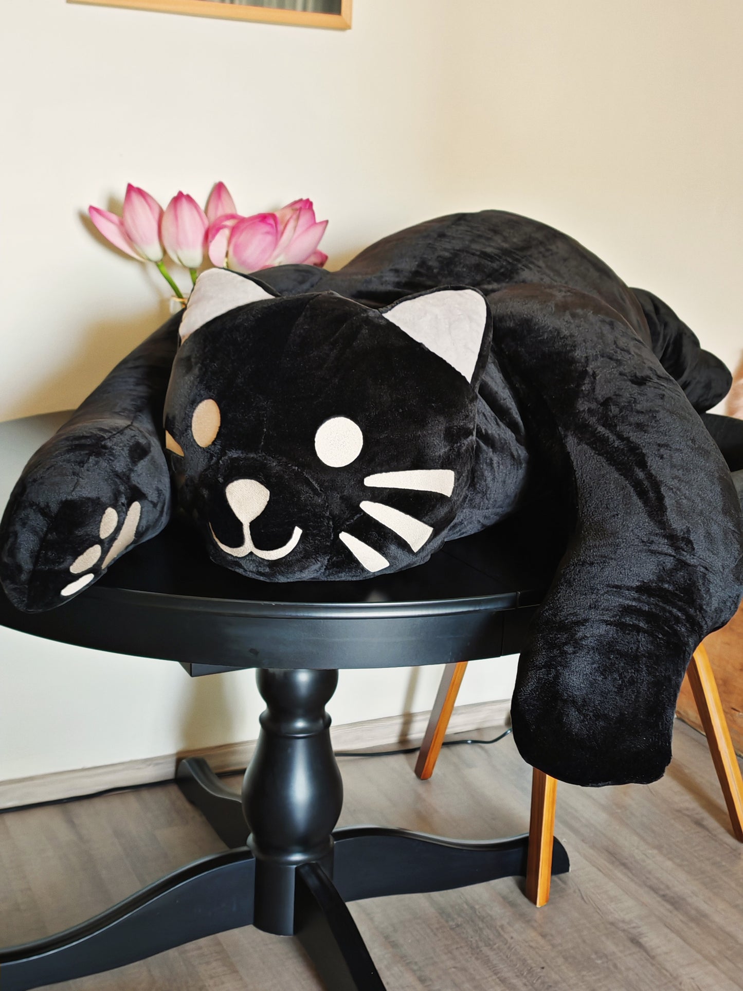 Giant black cat plush 183 cm, replica plush cat Komi Can't Communicate (Manga series) as a human size plush