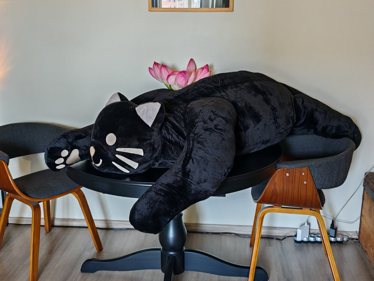 Giant black cat plush 183 cm, replica plush cat Komi Can't Communicate (Manga series) as a human size plush