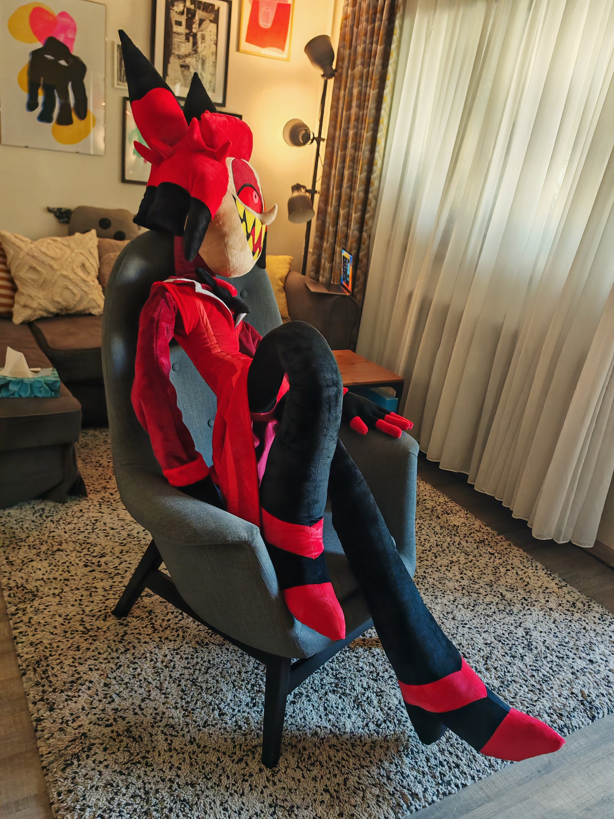 Giant Alastor Inspired Plush buddy, custom replica soft plush from Hazbin Hotel, 185cm