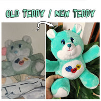 New plush teddy inspired by old plush photos, old childhood toy remake, replica of vintage plush teddy, plush bear replacement