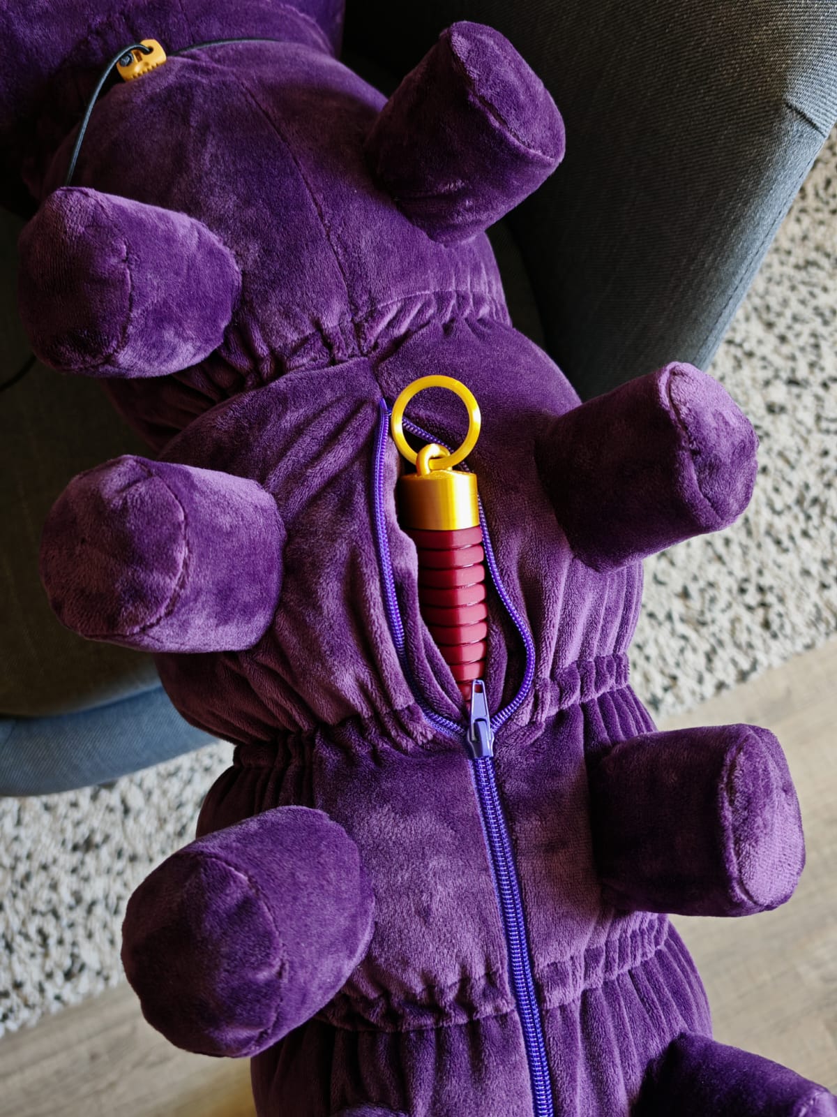 Toji's worm replica plush with big storage pocket inside belly, purple chubby giant worm plush Cosplay costume inspired by Jujutsu Kaisen, 160cm