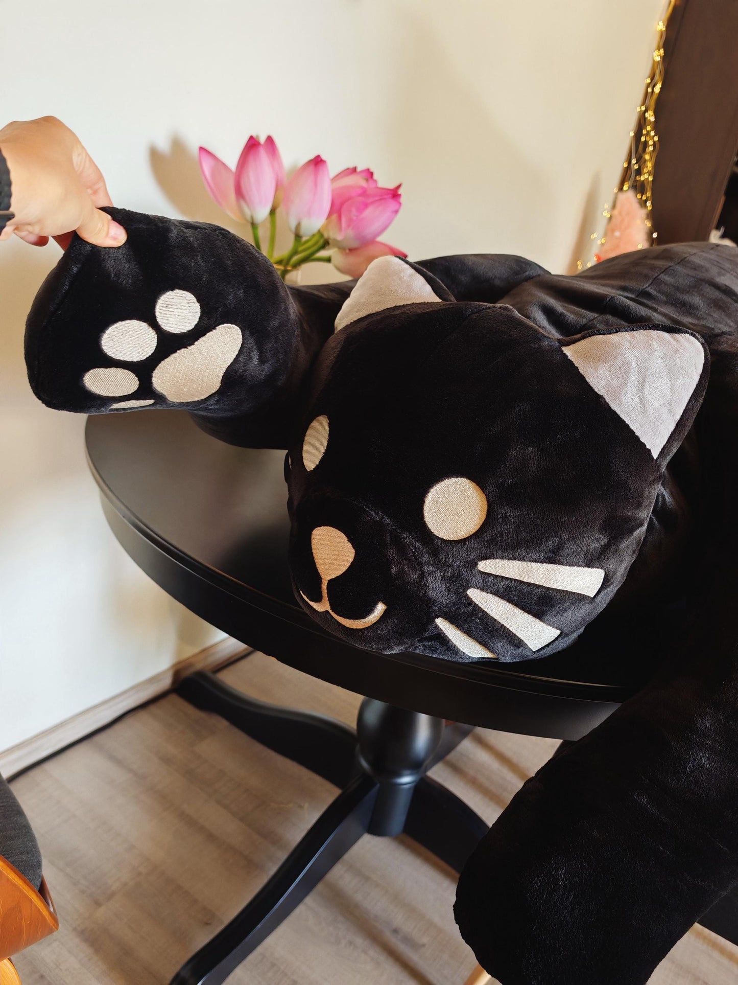 Giant black cat plush 183 cm, replica plush cat Komi Can't Communicate (Manga series) as a human size plush