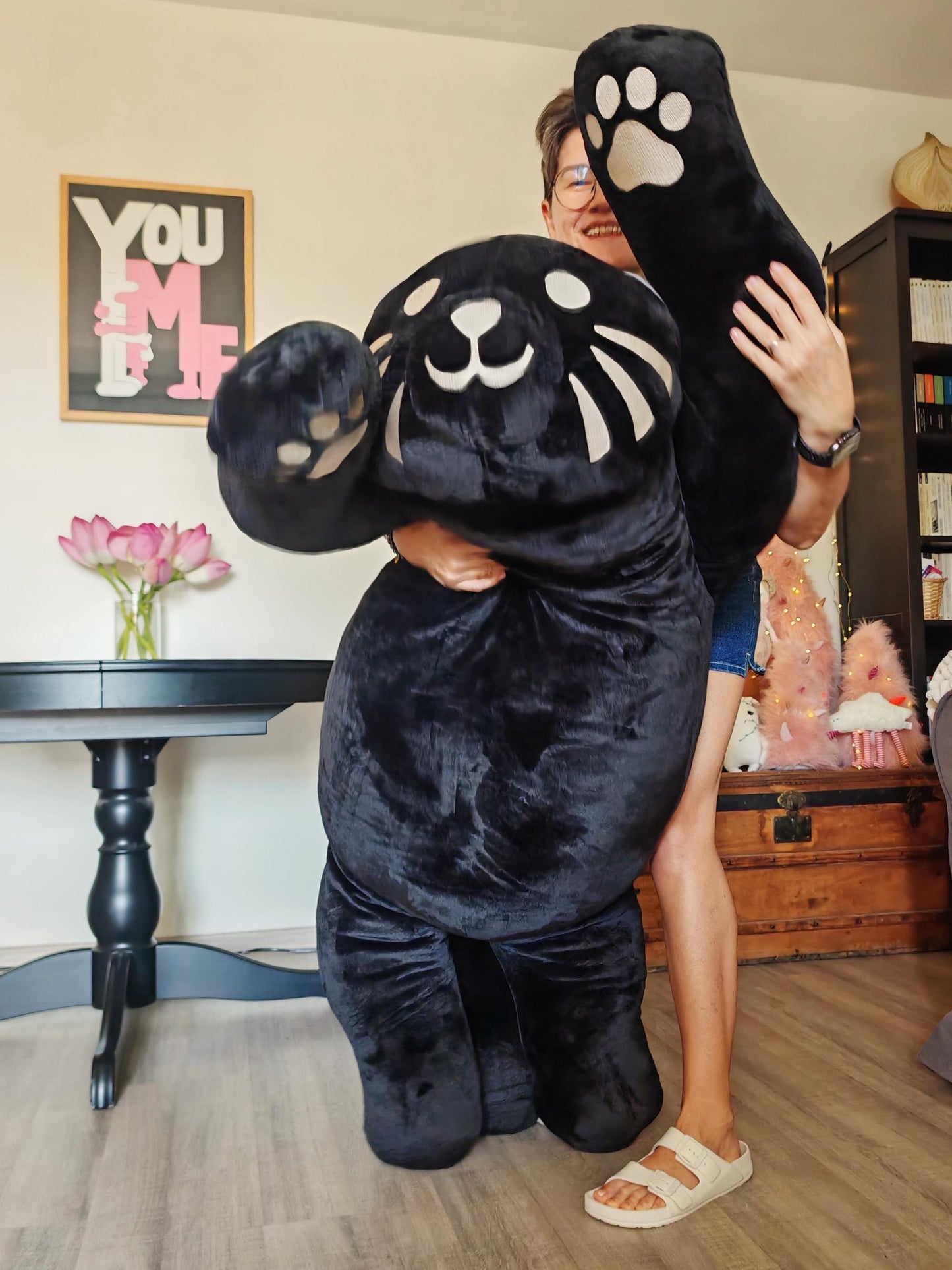 Giant black cat plush 183 cm, replica plush cat Komi Can't Communicate (Manga series) as a human size plush