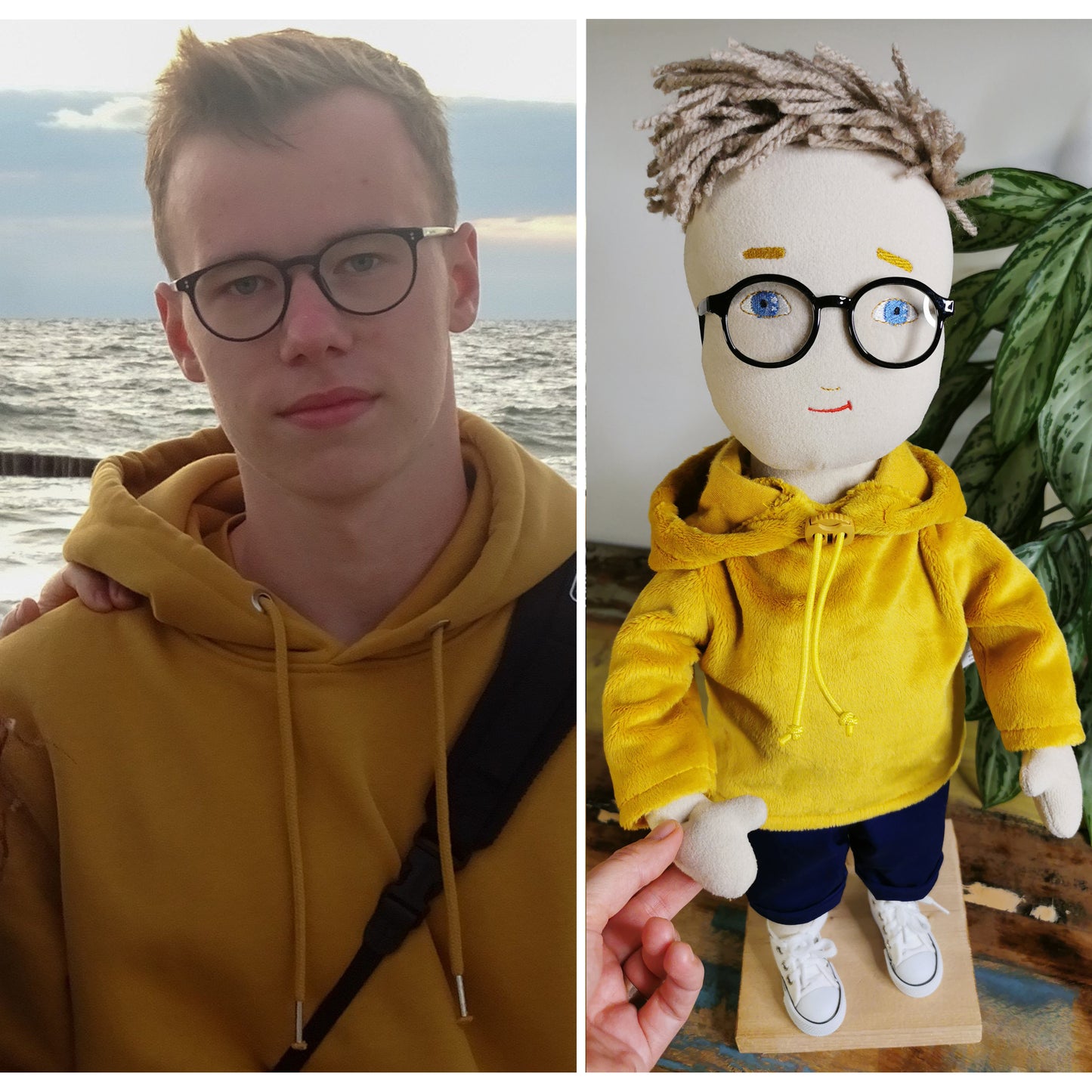 Personalized Portrait Doll based on photos, selfie cloth doll, likeness doll with glasses 50 cm