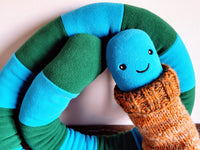 Extra-long Worm Plush with knitted sweater, Blue-Green 200cm, fantasy room decor