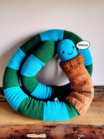 Extra-long Worm Plush with knitted sweater, Blue-Green 200cm, fantasy room decor