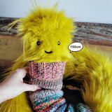Giant worm with scrap yarn knitted turtleneck, faux fur plush, hairy giant worm, adorable worm, fantasy creature, funny odd gift, 150 cm