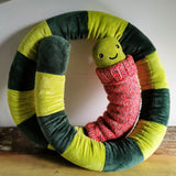 Giant Green EarthWorm Plush with pink knitted turtleneck, funny fantasy worm, 200cm