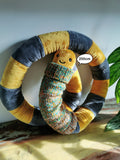 Giant Mustard EarthWorm Plush with knitted turtleneck, funny fantasy odd creature, Mustard-Grey, 200cm