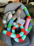 Giant Worm Plush with knitted turtleneck, funny dd creature, Mandarine/Teal Plush, 210cm