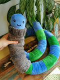 Giant EarthWorm Plush with knitted turtleneck, funny fantasy odd creature, Blue-Green Plush, 200cm