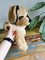 New plush puppy inspired by old plush photos, old childhood toy remake, replica of vintage plush dog, plush dog replacement