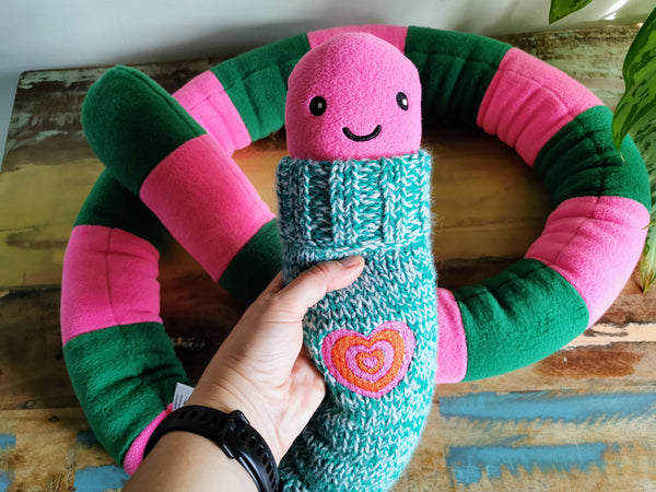 Giant plush worm with knitted turtleneck, Love message plushie, Worm with love message, 200cm