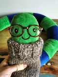 Giant EarthWorm Plush with knitted turtleneck, funny fantasy odd creature, Blue-Green Plush, 200cm