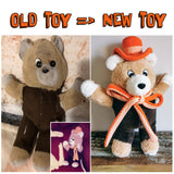 New Teddy bear based on old Teddy bear pictures, recreating childhood toy, new toy based old toy, plush photo clone replica