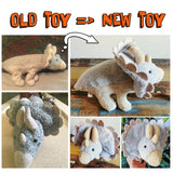 Replica dinosaur based on old toy, recreating your childhood toy, triceratops plush, new toy from old toy, plush photo clone replica of old toy