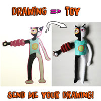 Jucărie de pluș personalizată, pisică de pluș bazată pe desen de copil, cadou unic