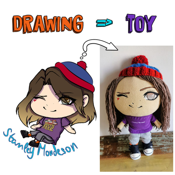 Custom Girl Doll, Embroidery Plush based on drawing, Doll from Drawing